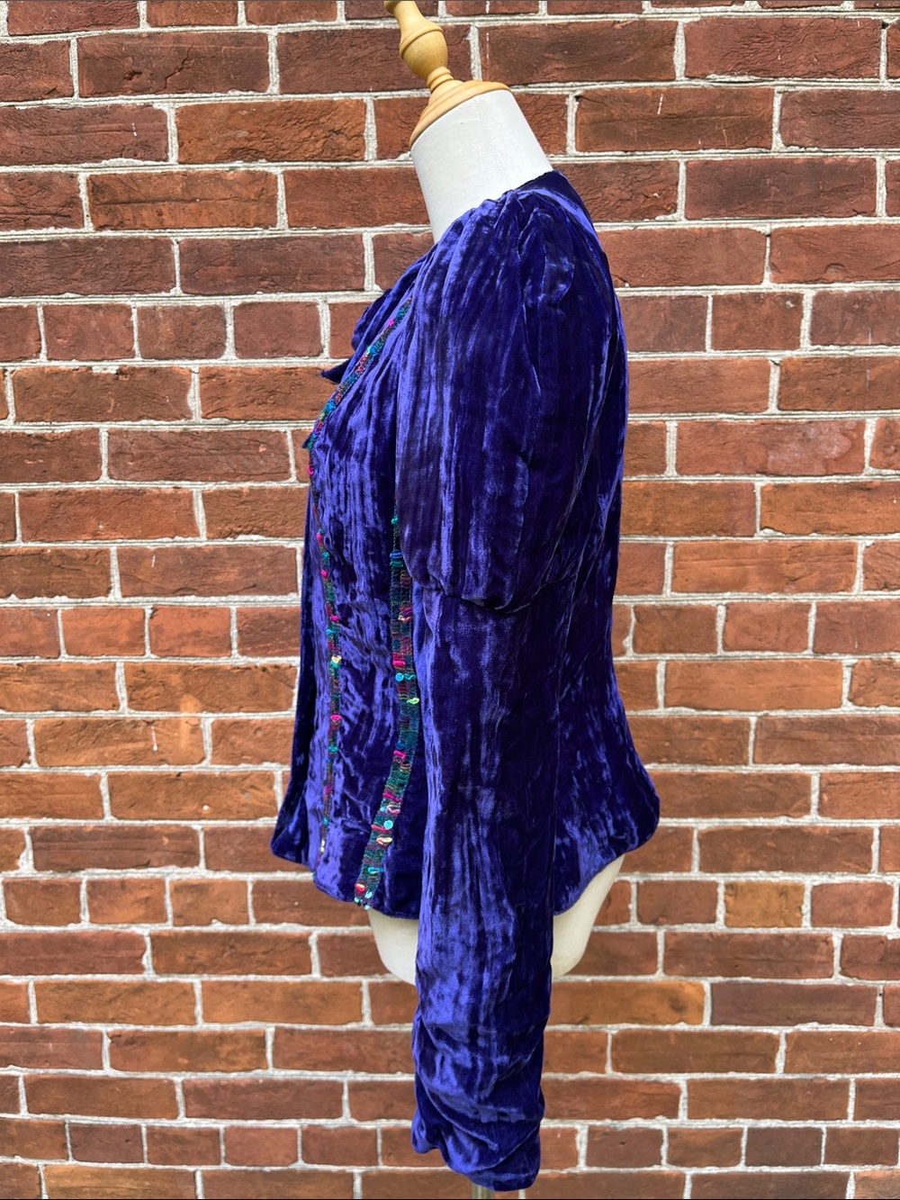 Vintage Deep Purple Crushed Velvet Puff Sleeve Top - Picture 3 of 6